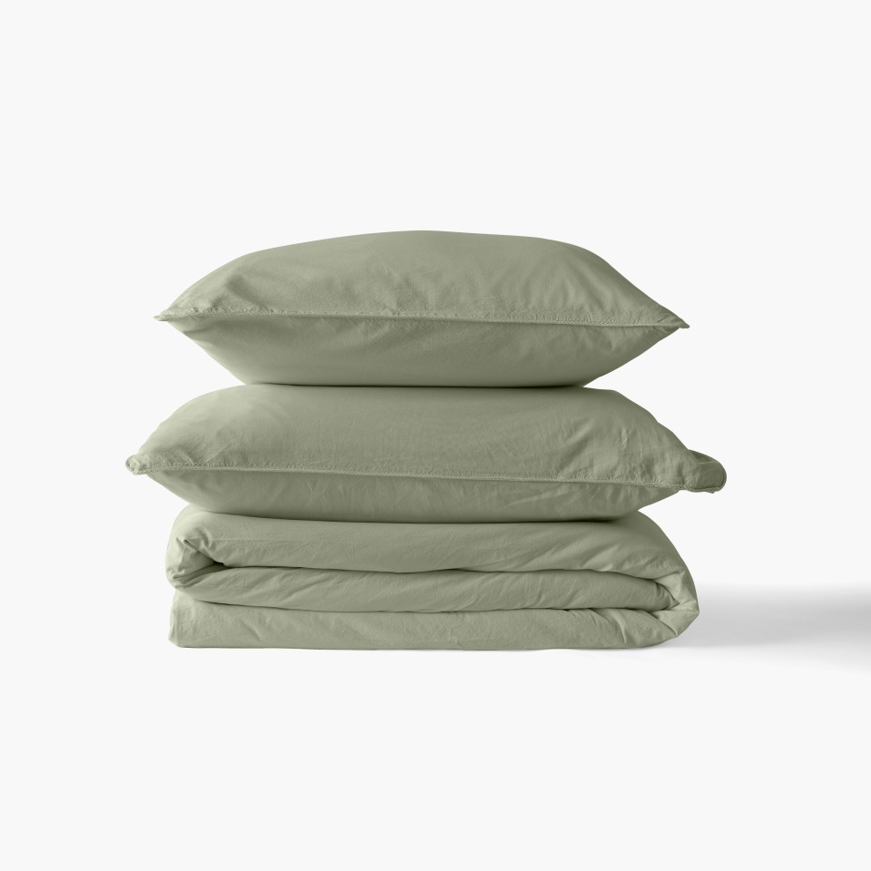 Parure de lit en coton vert sauge 240 x 220 cm